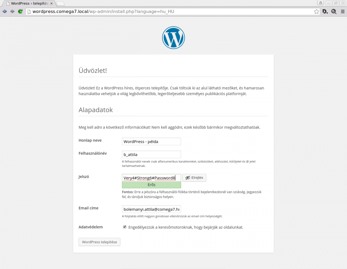 WordPress telepítése